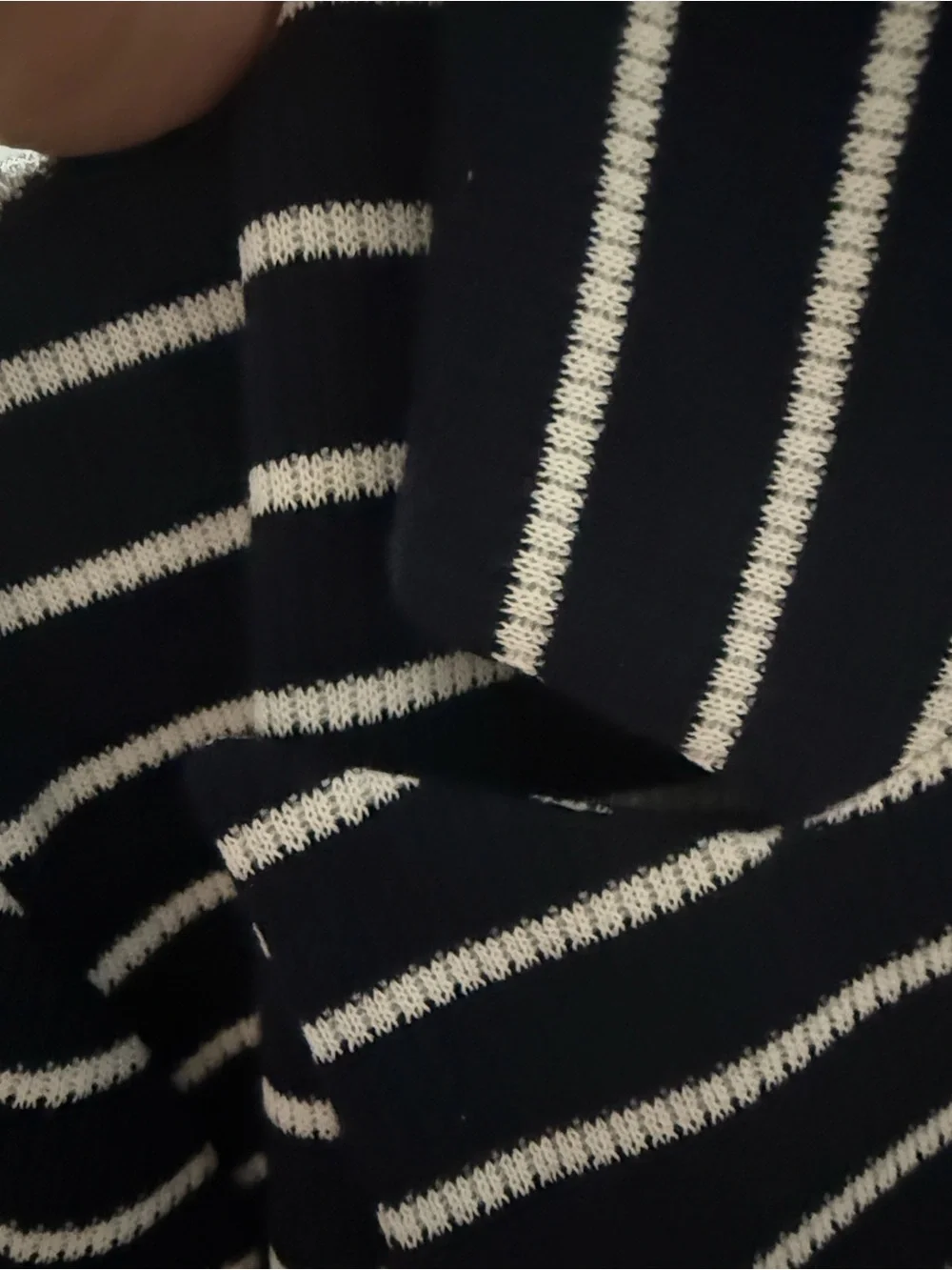 Striped Open-Front Navy and White Knit Blazer by Skies are Blue